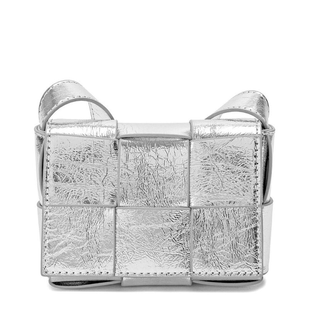 Metallic Silver Woven Crossbody Bag